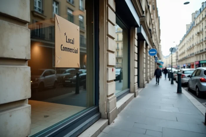 Local commercial vide à louer dans une rue commerçante illustrant le bail commercial